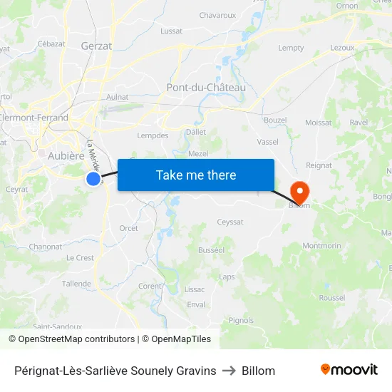 Pérignat-Lès-Sarliève Sounely Gravins to Billom map