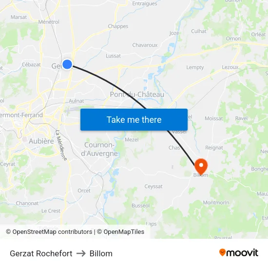 Gerzat Rochefort to Billom map