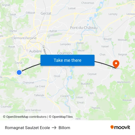 Romagnat Saulzet Ecole to Billom map