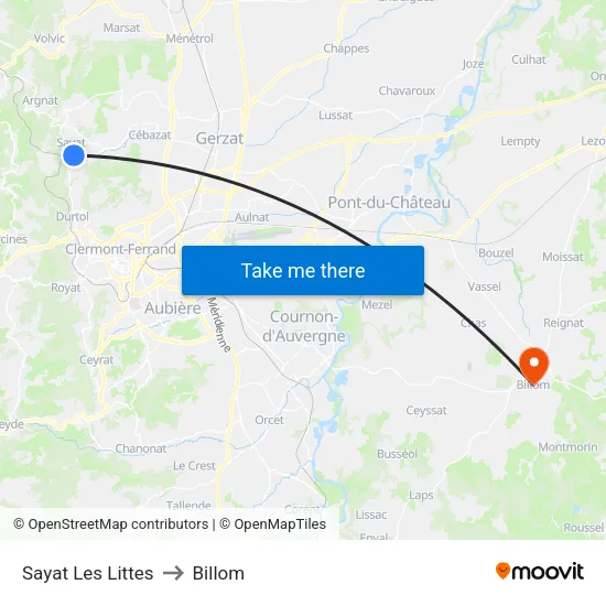 Sayat Les Littes to Billom map