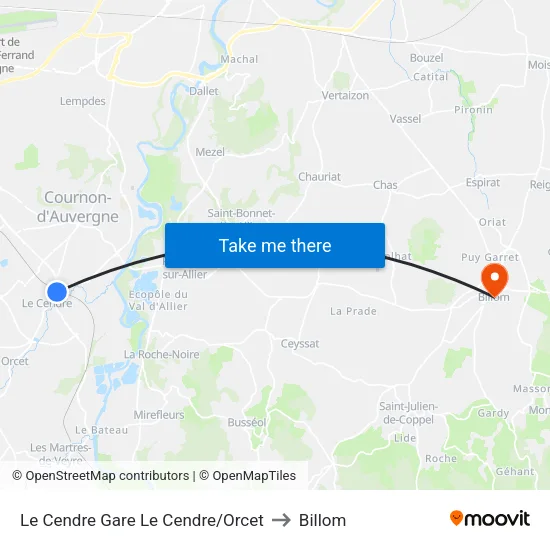 Le Cendre Gare Le Cendre/Orcet to Billom map