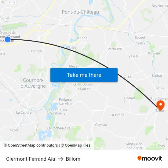 Clermont-Ferrand Aia to Billom map