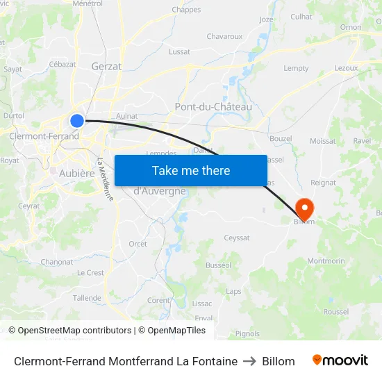 Clermont-Ferrand Montferrand La Fontaine to Billom map