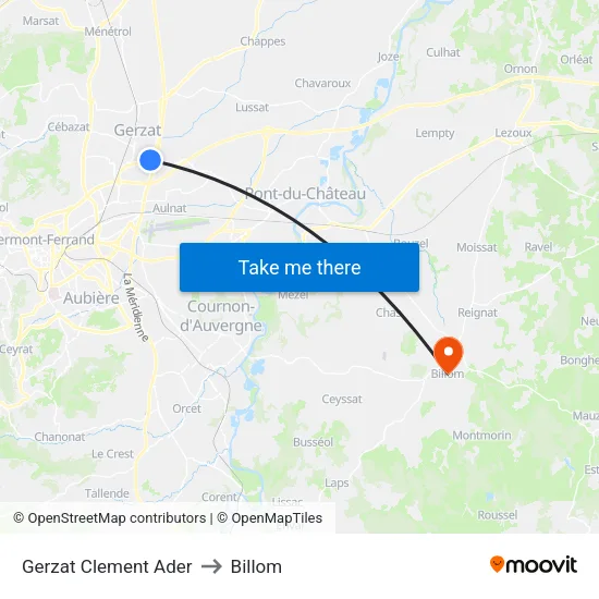 Gerzat Clement Ader to Billom map