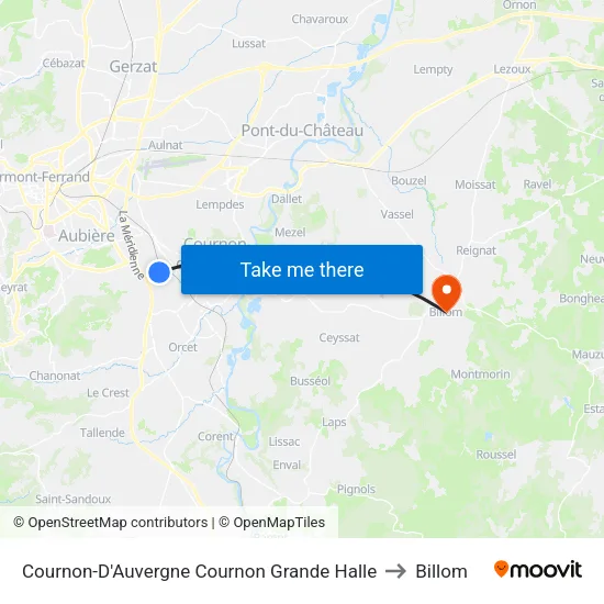 Cournon-D'Auvergne Cournon Grande Halle to Billom map