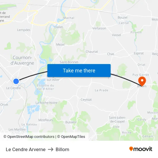 Le Cendre Arverne to Billom map