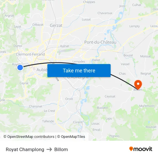 Royat Champlong to Billom map