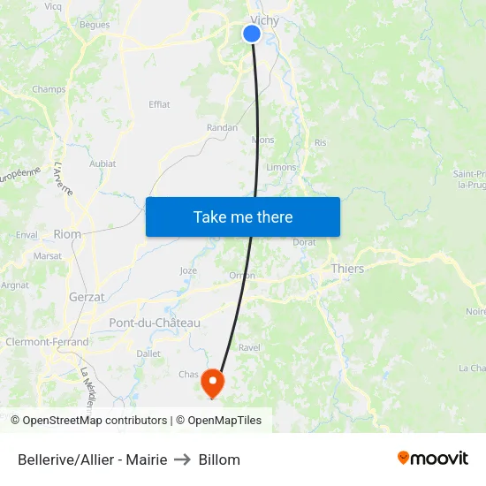 Bellerive/Allier - Mairie to Billom map
