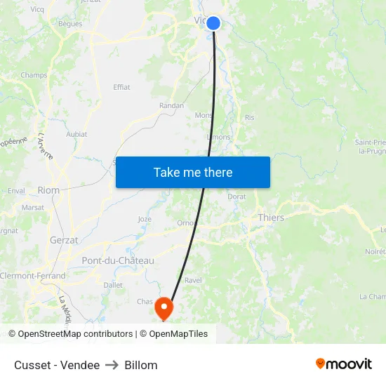 Cusset - Vendee to Billom map