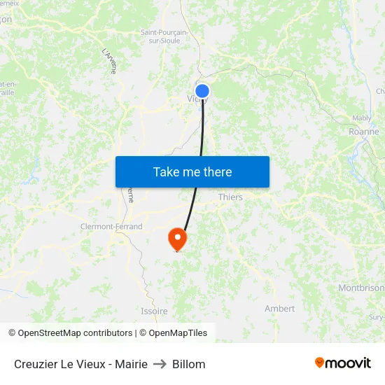 Creuzier Le Vieux - Mairie to Billom map
