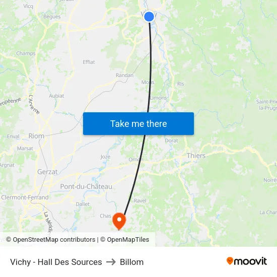 Vichy - Hall Des Sources to Billom map