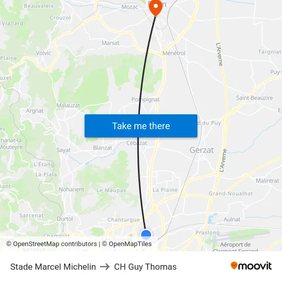Stade Marcel Michelin to CH Guy Thomas map