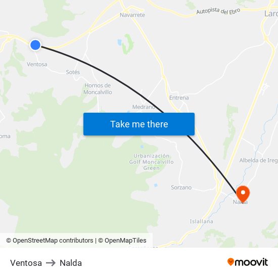 Ventosa to Nalda map