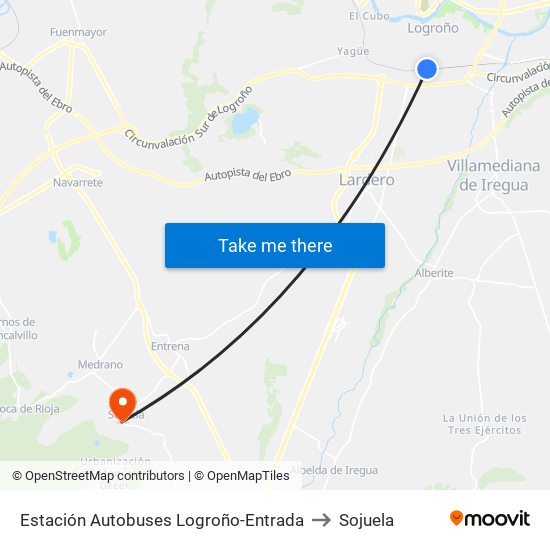 Estación Autobuses Logroño-Entrada to Sojuela map