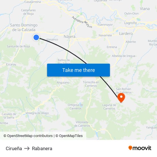 Cirueña to Rabanera map