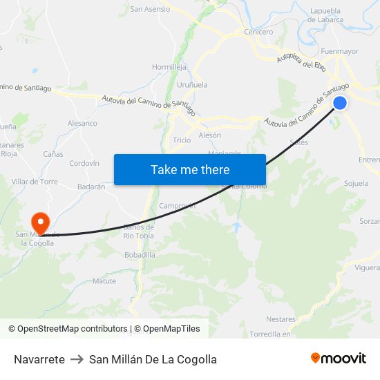 Navarrete to San Millán De La Cogolla map