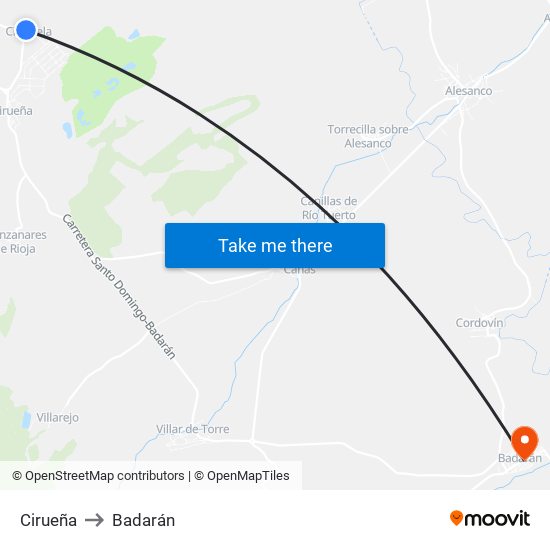 Cirueña to Badarán map