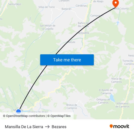 Mansilla De La Sierra to Bezares map