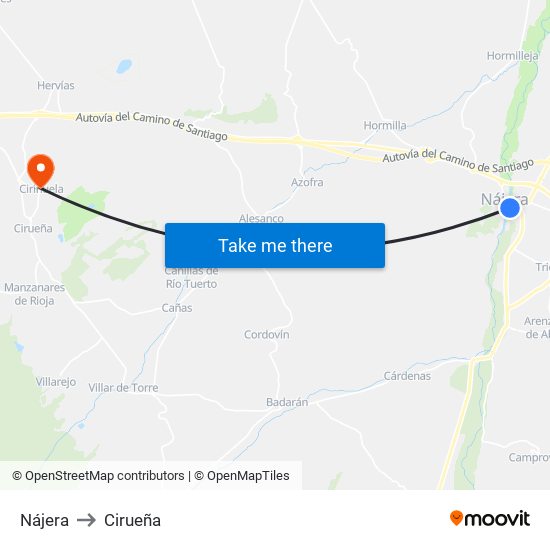 Nájera to Cirueña map