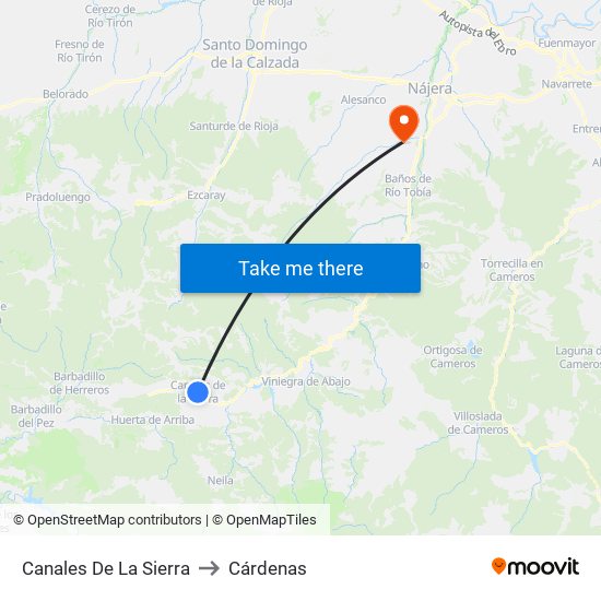 Canales De La Sierra to Cárdenas map