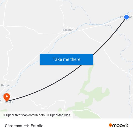 Cárdenas to Estollo map