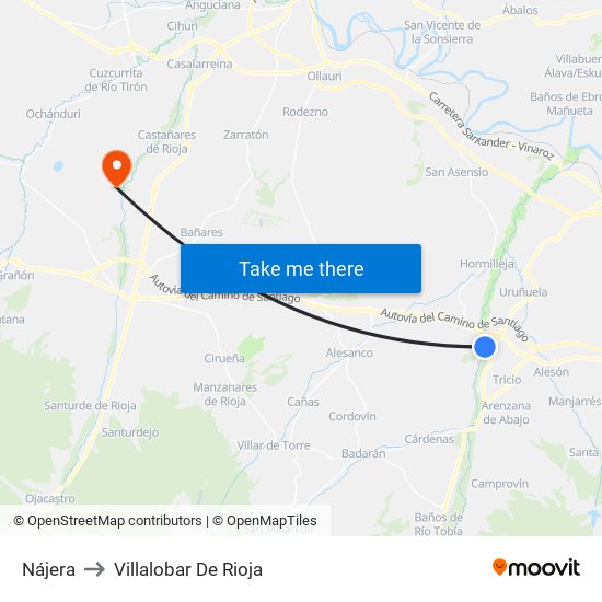 Nájera to Villalobar De Rioja map