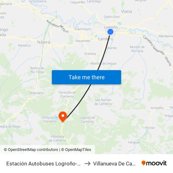 Estación Autobuses Logroño-Entrada to Villanueva De Cameros map
