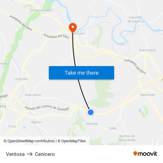 Ventosa to Cenicero map