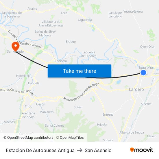 Estación De Autobuses Antigua to San Asensio map