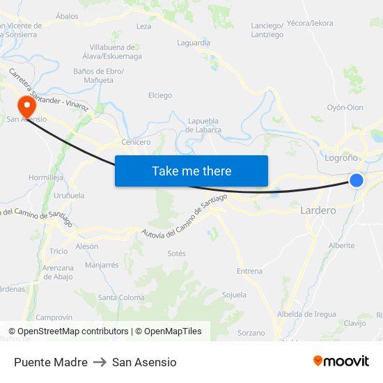 Puente Madre to San Asensio map
