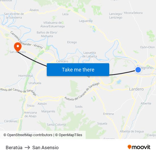 Beratúa to San Asensio map