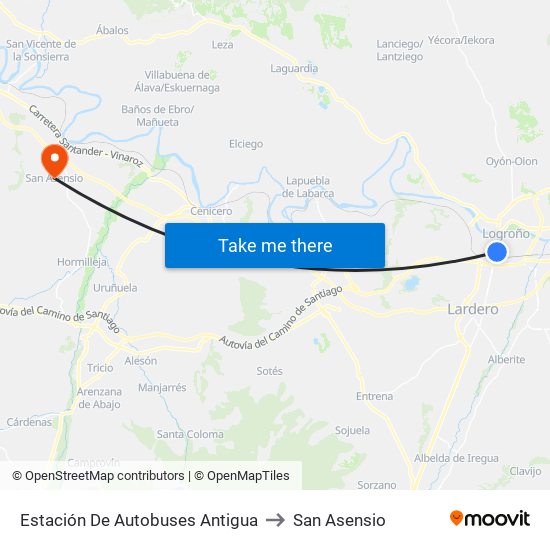 Estación De Autobuses Antigua to San Asensio map