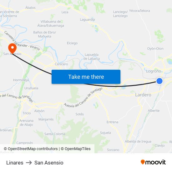 Linares to San Asensio map