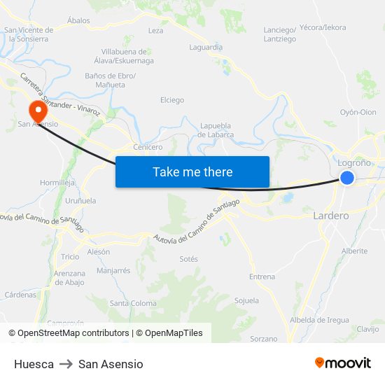 Huesca to San Asensio map