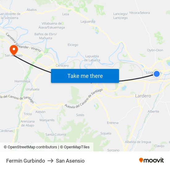 Fermín Gurbindo to San Asensio map
