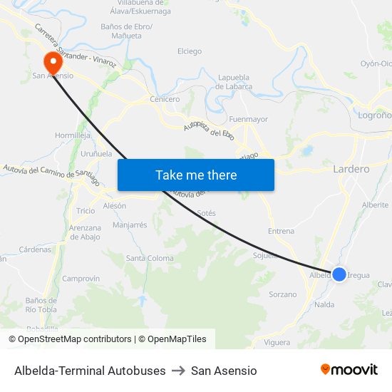 Albelda-Terminal Autobuses to San Asensio map
