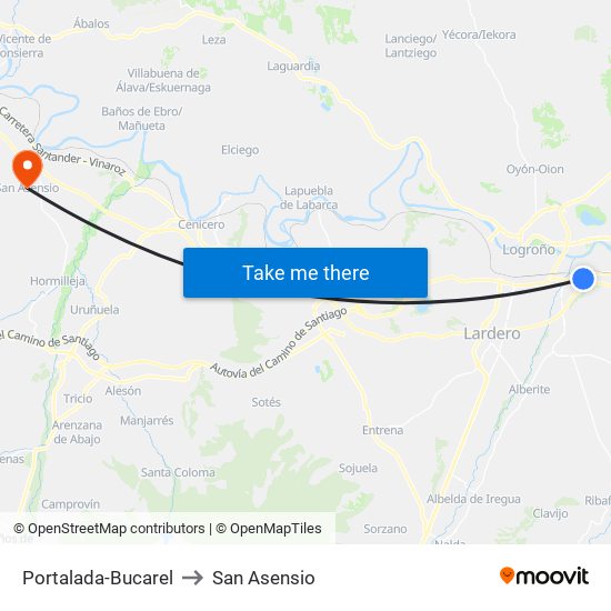 Portalada-Bucarel to San Asensio map