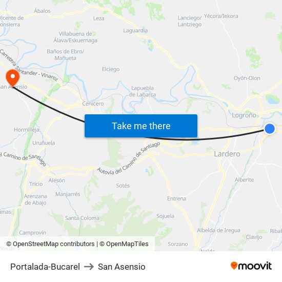 Portalada-Bucarel to San Asensio map