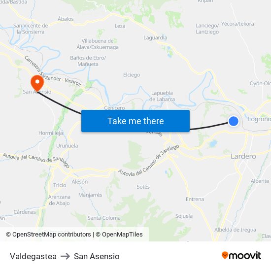Valdegastea to San Asensio map