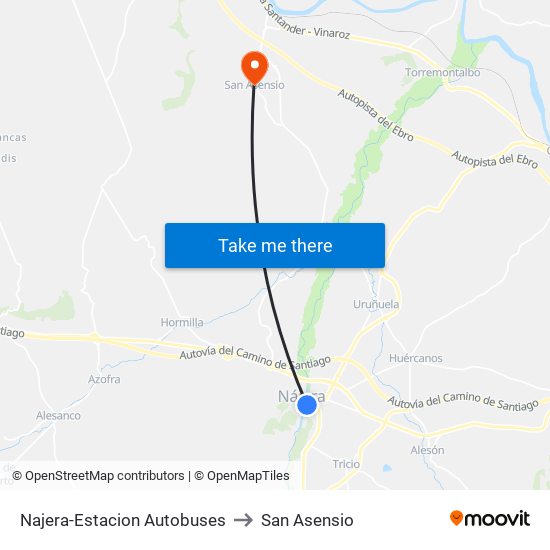 Najera-Estacion Autobuses to San Asensio map