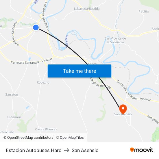 Estación Autobuses Haro to San Asensio map