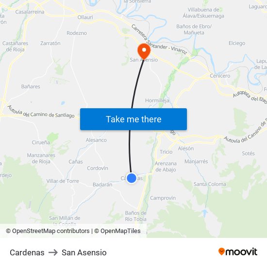 Cardenas to San Asensio map