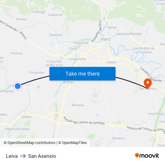 Leiva to San Asensio map