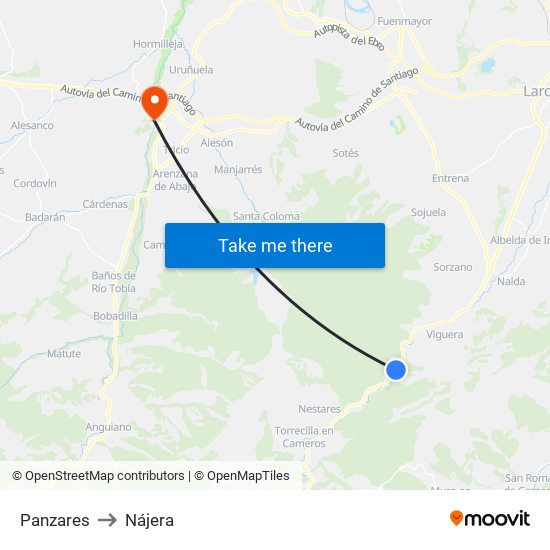 Panzares to Nájera map