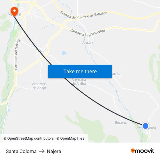 Santa Coloma to Nájera map