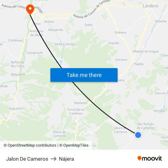 Jalon De Cameros to Nájera map