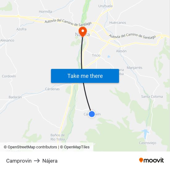 Camprovin to Nájera map