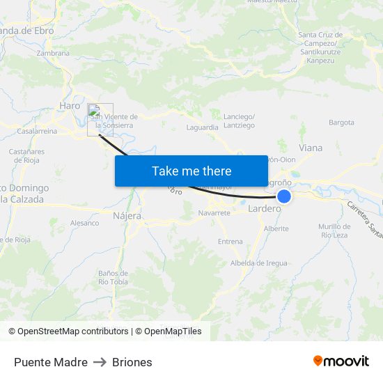 Puente Madre to Briones map