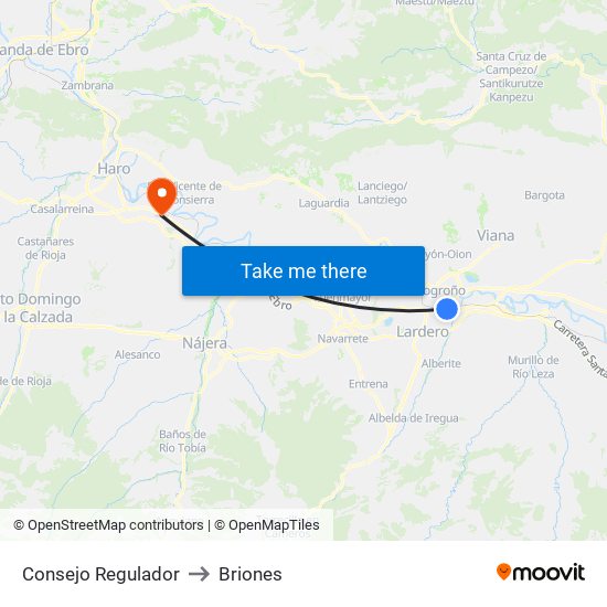 Consejo Regulador to Briones map