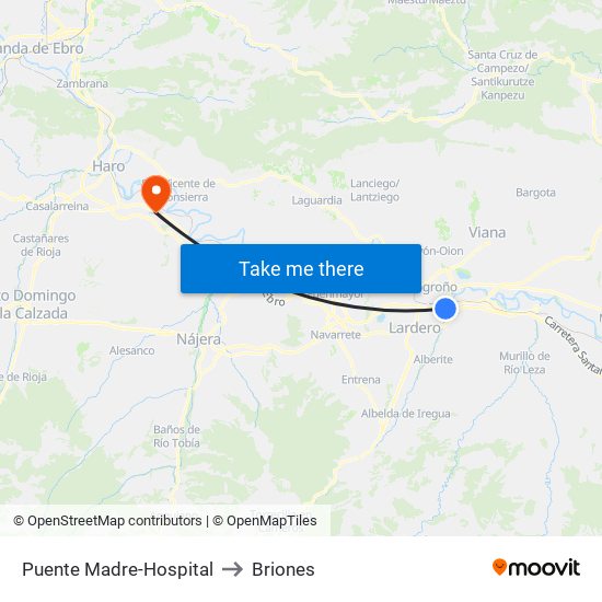 Puente Madre-Hospital to Briones map